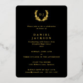 Classic Black Monogram + Laurel Wreath Abschluss Folieneinladung (Vorderseite)