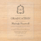 Classic Black Monogram Wappen Graduation Party Acryleinladungen (Vorderseite)