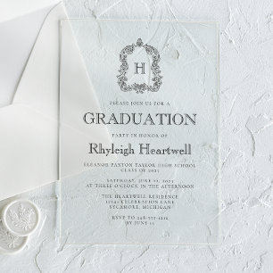 Classic Black Monogram Wappen Graduation Party Acryleinladungen
