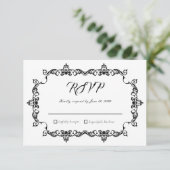 Classic Black on White Ornately Framed Wedding RSVP Karte (Stehend Vorderseite)
