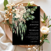 Classic Black Peonies Wedding Einladung