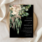 Classic Black Peonies Wedding Einladung