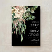 Classic Black Peonies Wedding Einladung