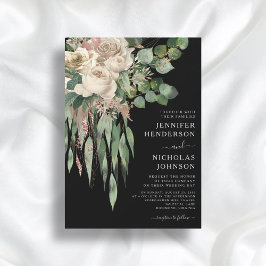 Classic Black Peonies Wedding Einladung