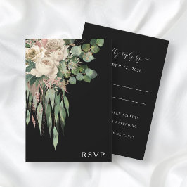 Classic Black Peonies Wedding RSVP Karte