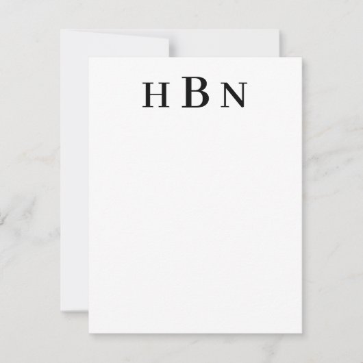 Classic Black Personalisiert Monogram Initials Mitteilungskarte (Vorderseite)