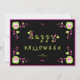 Classic Black & Pink Skull Happy Card Einladung