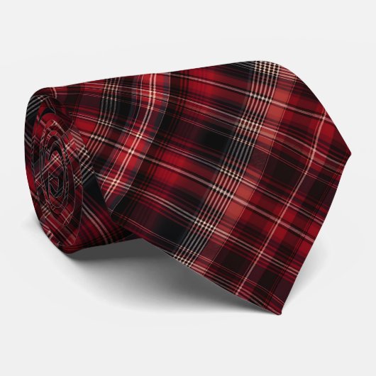 Classic Black Red and White Scottish Tartan Krawatte (Gerollt)