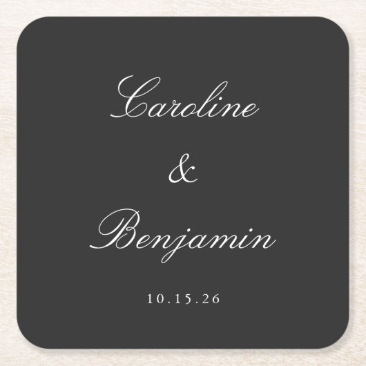 Classic Black Script Elegant Wedding Individuelle  Rechteckiger Pappuntersetzer (Vorderseite)