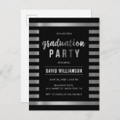 Classic Black & Silver Stripes Graduation Party Einladungspostkarte (Vorne/Hinten)