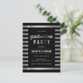 Classic Black & Silver Stripes Graduation Party Einladungspostkarte (Stehend Vorderseite)