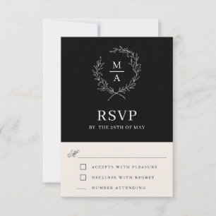 Classic Black Simple Elegant Monogram UAWG RSVP Karte