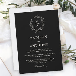 Classic Black Simple Elegant Monogram Wedding Einladung