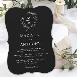 Classic Black Simple Elegant Monogram Wedding Einladung