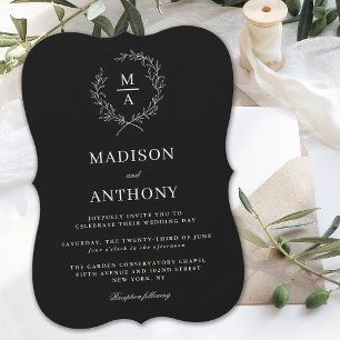 Classic Black Simple Elegant Monogram Wedding Einladung
