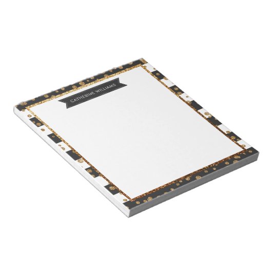 Classic Black Stripe Gold Glitzer Sparkle Confetti Notizblock (angewinkelt)