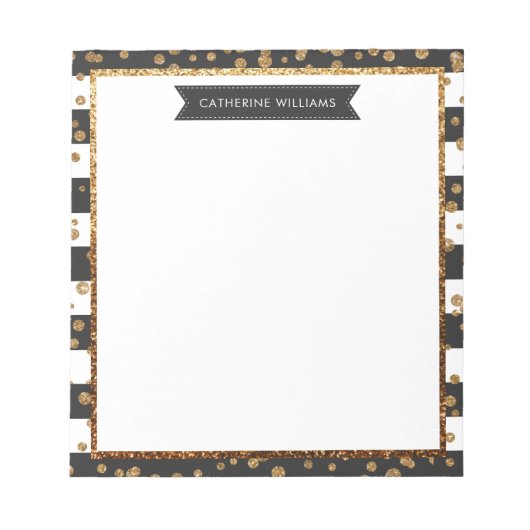 Classic Black Stripe Gold Glitzer Sparkle Confetti Notizblock (Vorderseite)