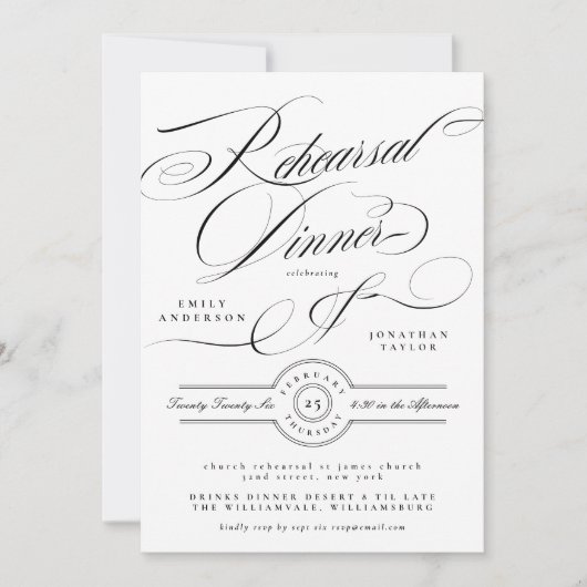 Classic Black Tuxedo Wedding Rehearsal Dinner Einladung (Vorderseite)