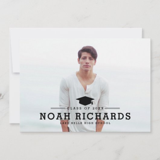 Classic Black Typografy Foto Abschluss Einladung (Vorderseite)