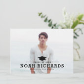 Classic Black Typografy Foto Abschluss Einladung (Stehend Vorderseite)