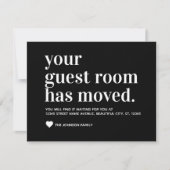 Classic Black Typografy Guest Room Moving Ankündigung (Vorderseite)