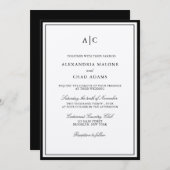 Classic Black und Ecru Monogram Wedding Einladung (Vorne/Hinten)