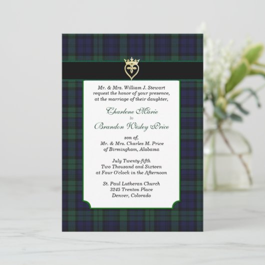 Classic Black Watch Tartan Hochzeit Einladung (Stehend Vorderseite)