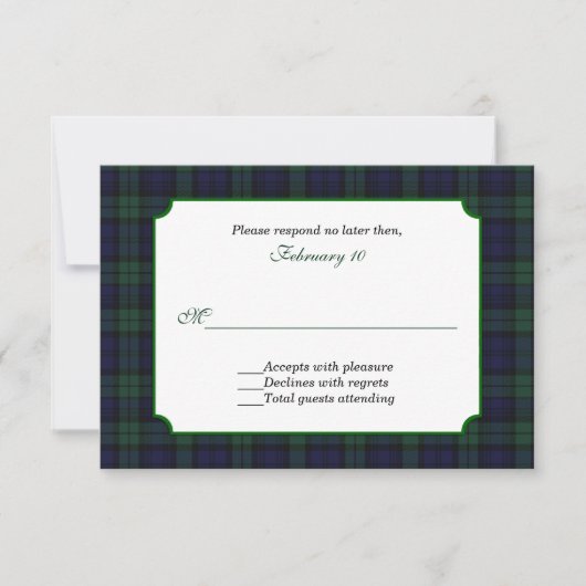 Classic Black Watch Tartan Wedding RSVP (Vorderseite)