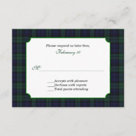 Classic Black Watch Tartan Wedding RSVP Karte