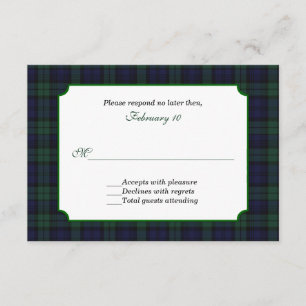 Classic Black Watch Tartan Wedding RSVP Karte