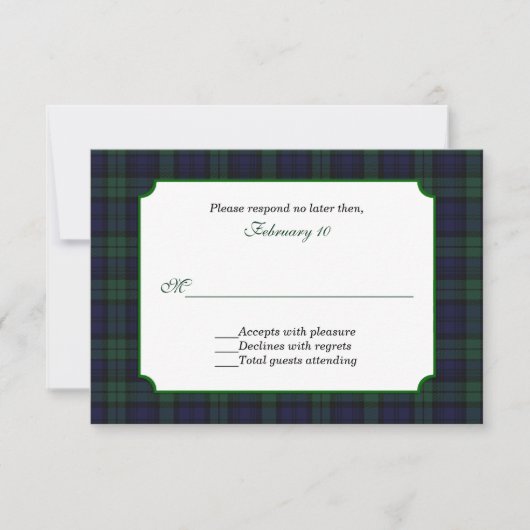 Classic Black Watch Tartan Wedding RSVP Karte (Vorderseite)