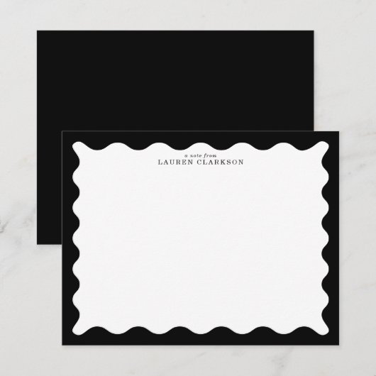 Classic Black Wavy Frame Note Card Einladung (Vorne/Hinten)