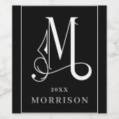 Classic Black & White Beautiful Monogram M Custom Weinetikett (Einzelnes Label)
