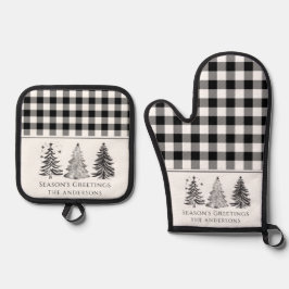 Classic Black & White Buffalo Karierte Weihnachten Ofenhandschuh & Topflappen-Set