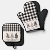 Classic Black & White Buffalo Karierte Weihnachten Ofenhandschuh & Topflappen-Set (Vorderseite/Rückseite)