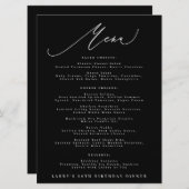 Classic Black White Calligraphy Birthday Menükarte (Vorne/Hinten)