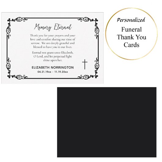 Classic Black & White Decorative Frame Funeral  Dankeskarte