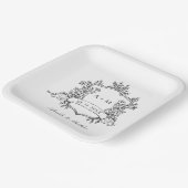 Classic Black & White Floral Crest Wedding Pappteller (Gewinkelt)