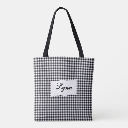 Classic Black & White Gingham | Personalized Name Tasche (Rückseite)