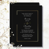 Classic Black White Gold Frame Border Chic Wedding Einladung