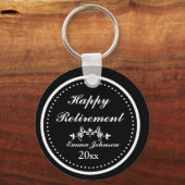 Classic Black & White Happy Retirement Schlüsselanhänger (Vorderseite)