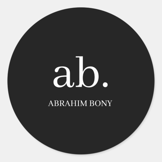 Classic Black White Minimal Monogram Design Runder Aufkleber (Vorderseite)