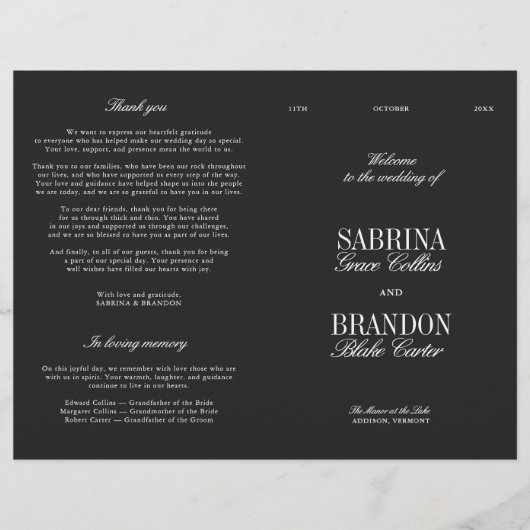 Classic Black & White Modern Wedding Program (Vorderseite)