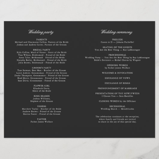 Classic Black & White Modern Wedding Program (Rückseite)