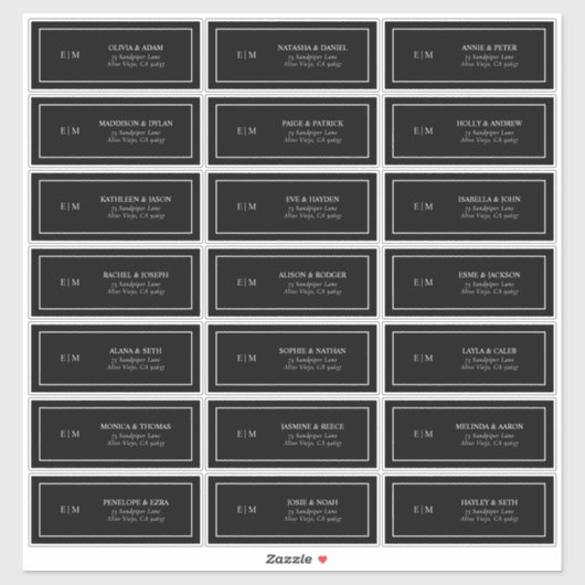 Classic Black & White Monogram Guest Address Aufkleber (Blatt)