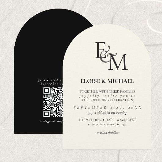 Classic Black & White Monogram Minimalist Wedding Einladung