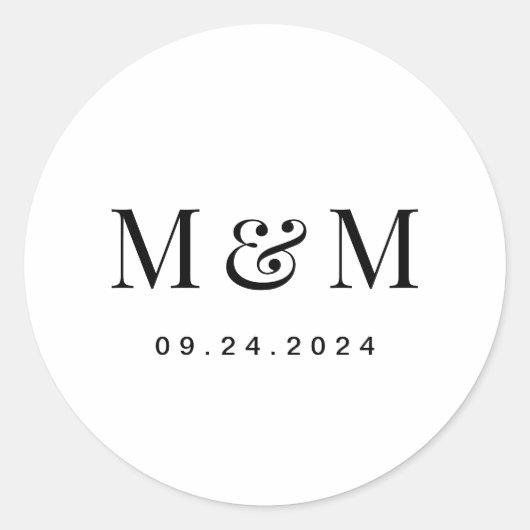 Classic Black & White Monogram Typography Wedding Runder Aufkleber (Vorderseite)