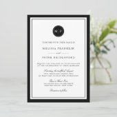 Classic Black & White Monogram Wedding Invitation Einladung (Stehend Vorderseite)