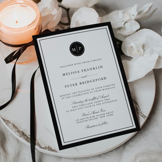 Classic Black & White Monogram Wedding Invitation Einladung