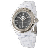 Classic Black & White Monogrammed Couple’s Wristwa Armbanduhr (Schrägansicht)